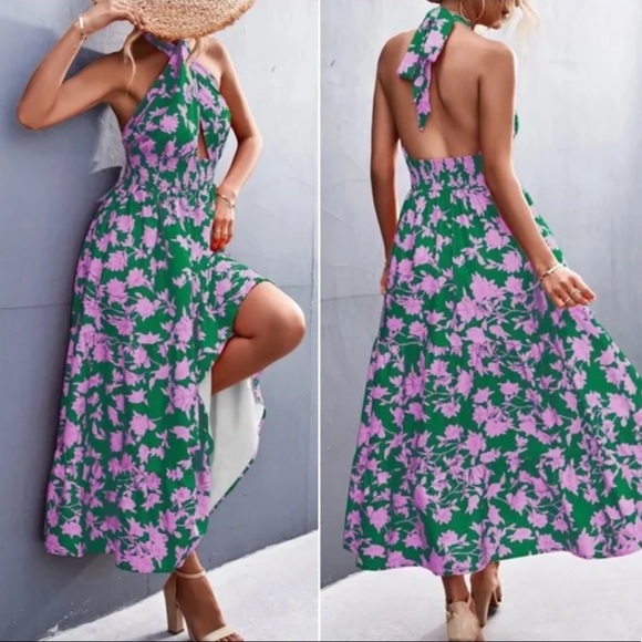 Boho floral print halter maxi dress - Picture 6 of 9